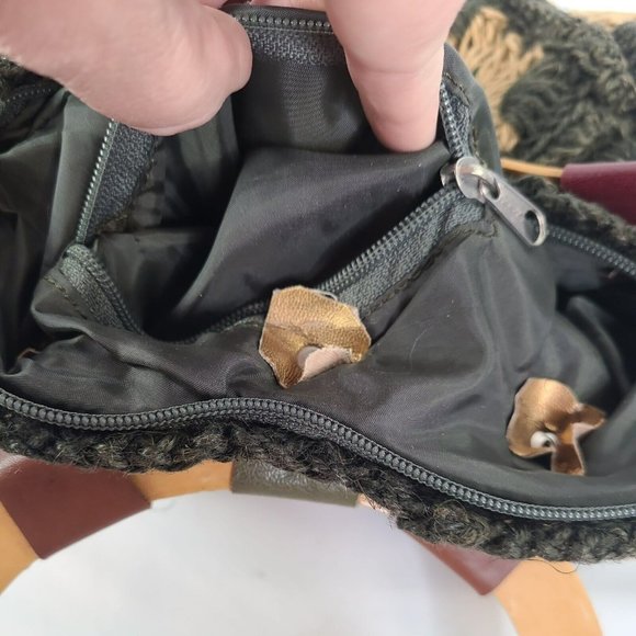 Jute Floral Crochet Handbag Purse Tote Boho Flowers Patchwork Wood Handle Bag - Picture 10 of 14